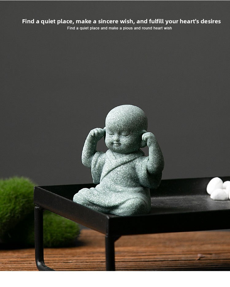 zensoullab New Chinese Zen Style Little Monk Tea Pet Small Buddha Statue Ornament Little Novice Fish Tank Landscaping Potted Plant Decoration Display