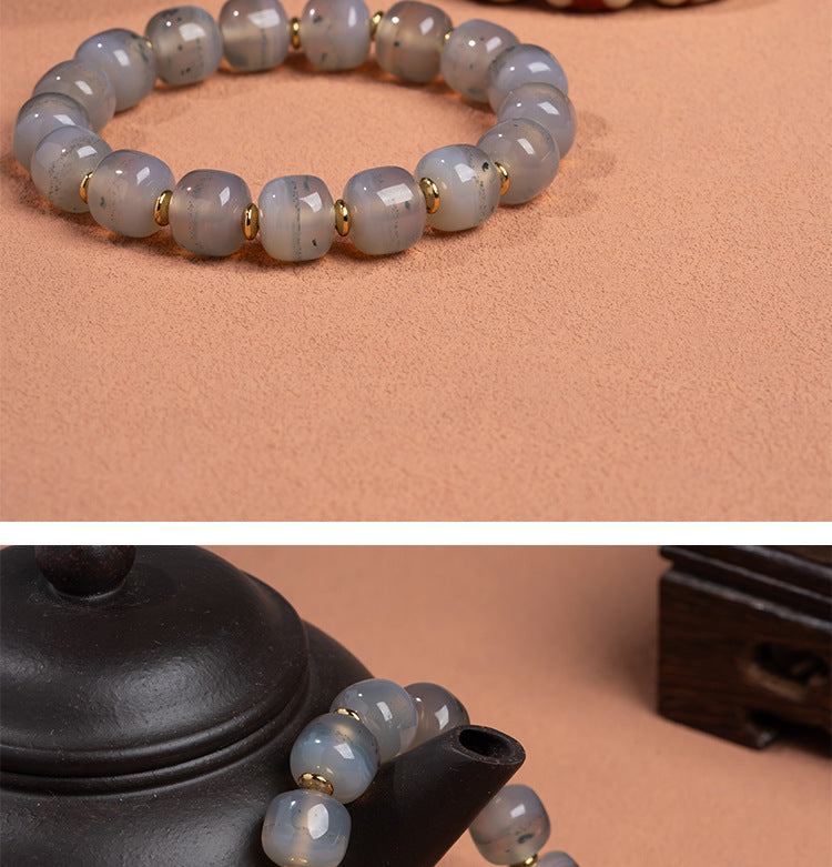 zensoullab Natural Tiger Tooth Dzi Bead Agate Bracelet Fashion Versatile High-Quality Unisex Couple Style Single Circle Bracelet In Stock
