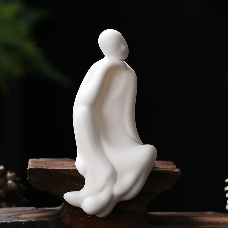 zensoullab Zen White Porcelain Formless Buddha Root Carving Accessories Ceramic Little Monk Chinese Style Living Room Entrance Hall Curio Rack Minimalist Small Ornaments