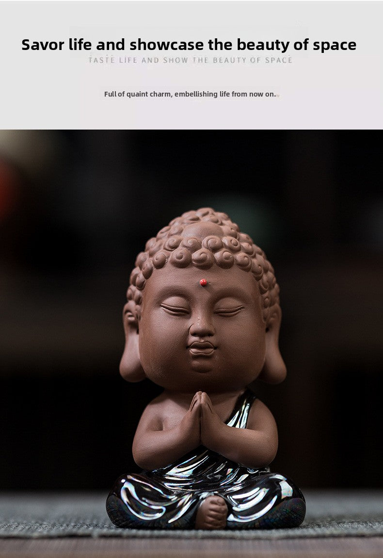 zensoullab Premium Ceramic Small Buddha Statue Home Decor Purple Clay Tathagata Tea Pet Tea Room Living Room Entrance Car Mounting Ornament