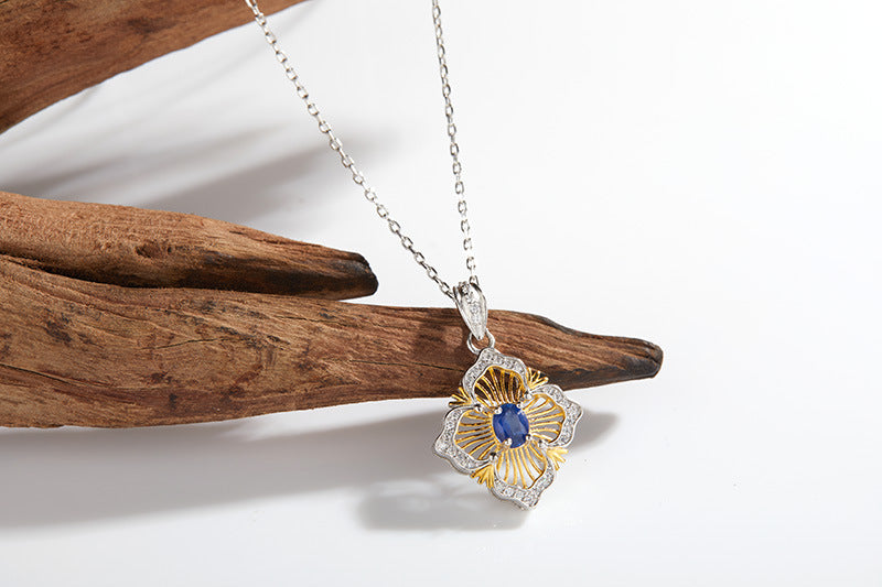 zensoullab Colorful Treasure Collarbone Chain S925 Sterling Silver Inlaid with Natural Sapphire Necklace for Women Light Luxury