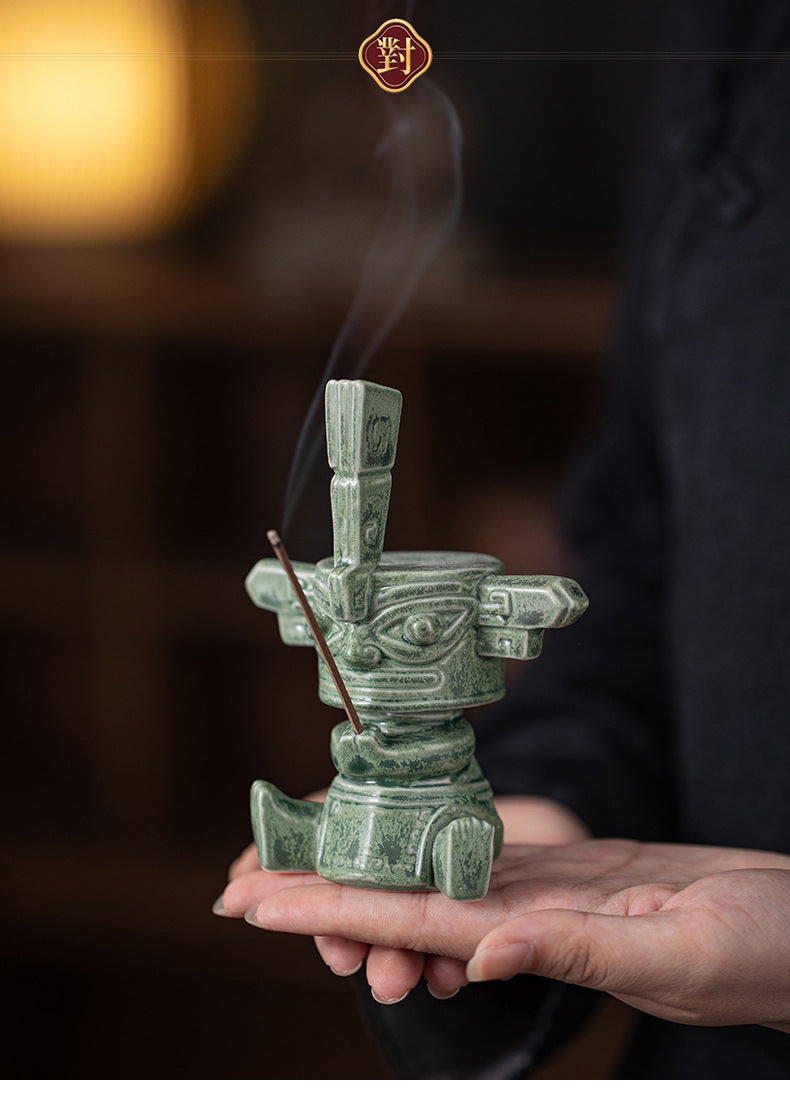 zensoullab Sanxingdui Bronze Large Standing Figure Mask Incense Burner Incense Holder Ceramic Ornament Study Desk Cultural Creative Figurine Gift
