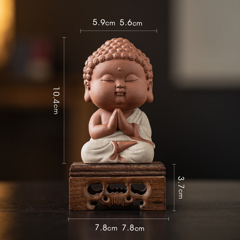 zensoullab Zen Purple Clay Small Buddha Figurine Cute Buddha Statue Chinese Style Home Tea Room Curio Shelf Tea Table Decoration