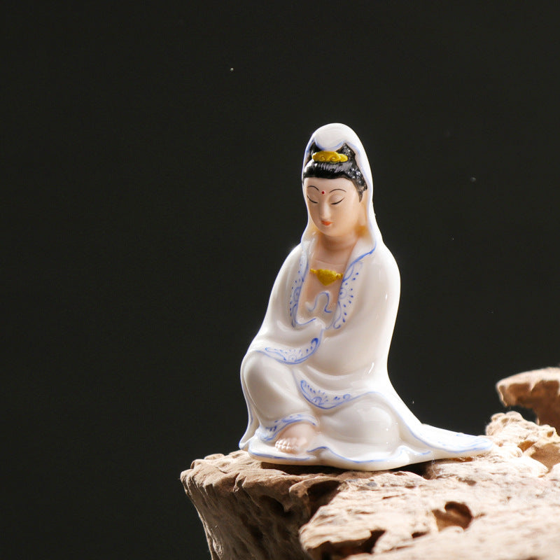 Zensoullab Ceramic Guanyin Bodhisattva Buddha Statue for Home Worship, Entrance Hall, Guanyin for Peace, Car-mounted Chinese-style Home Decoration