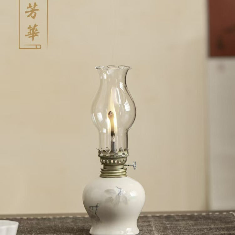 zensoullab Glass Butter Lamp Eternal Light Offering Lamp Household Oil Lamp Creative Ornament Ceramic Hand-painted Vegetable Oil Eco-friendly Night Light