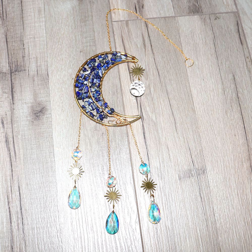 zensoullab Handmade Wire Wrapped Natural Crystal Gravel Tree of Life Moon Sun Catcher Hanging Ornament Wind Chime Decoration Pendant