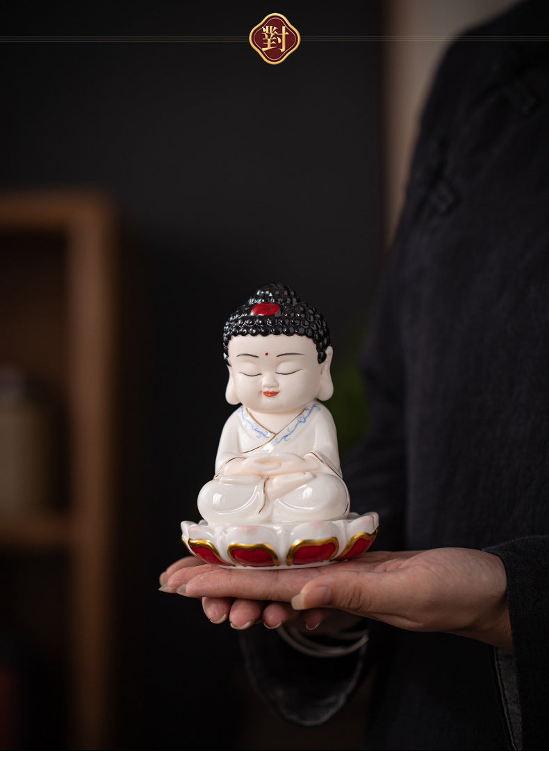 zensoullab Zen Style Chinese Ceramic Three Saints Buddha Guanyin Ksitigarbha Desktop Small Ornaments Creative Home Living Room Household Decorations