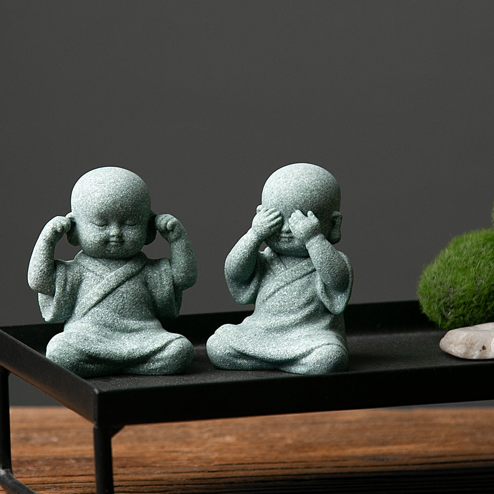 zensoullab New Chinese Zen Style Little Monk Tea Pet Small Buddha Statue Ornament Little Novice Fish Tank Landscaping Potted Plant Decoration Display
