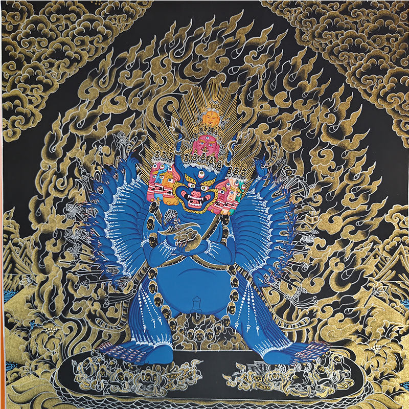 zensoullab Nepal Hand-painted Mahavairocana Thangka Yellow God of Wealth Manjushri Four-armed Guanyin Samantabhadra Green Tara Black Tang Entrance Hanging Painting