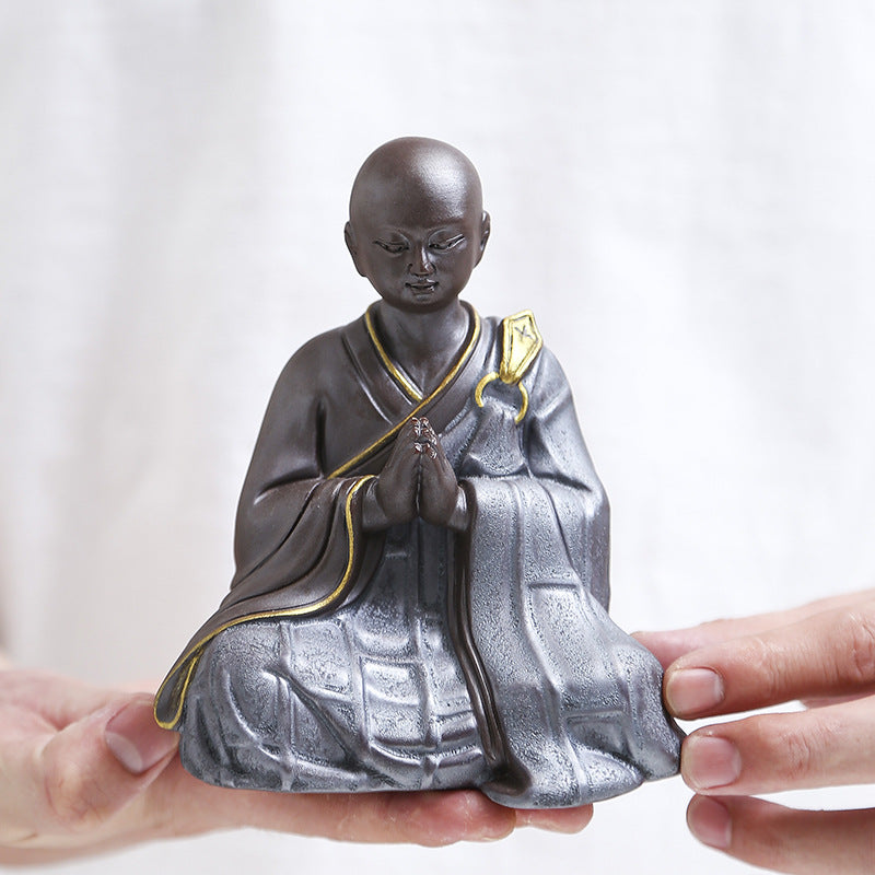 zensoullab Zen Style Premium Purple Clay Little Monk Creative Handmade Ceramic Little Sha Mi Figure Chinese Style Living Room Entrance Decoration Ornament