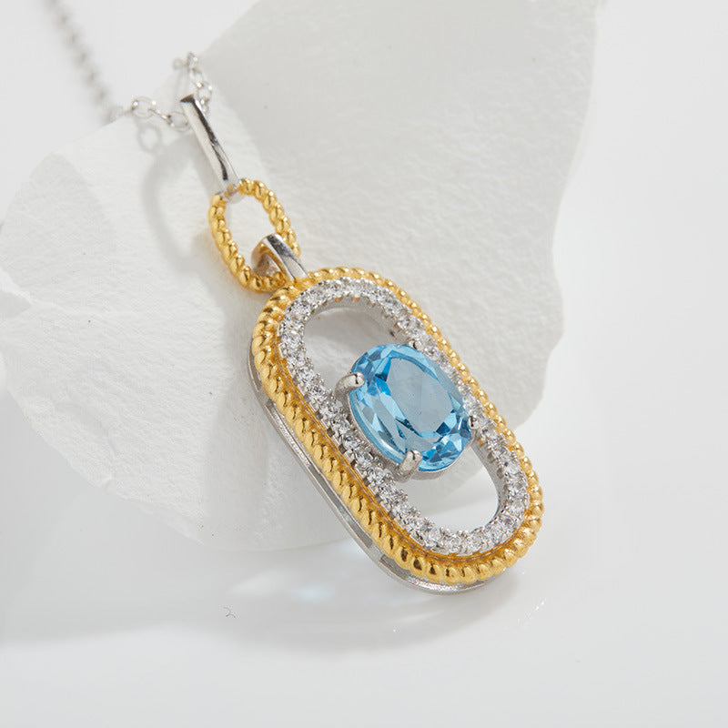 zensoullab French Retro S925 Sterling Silver Inlaid Natural Gemstone Yellow Crystal Topaz Pendant Necklace for Women Hot-Selling Jewelry