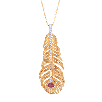 zensoullab Pendant S925 Sterling Silver Light Luxury Natural Ruby Feather-shaped Necklace for Women Niche Gold Clavicle Chain