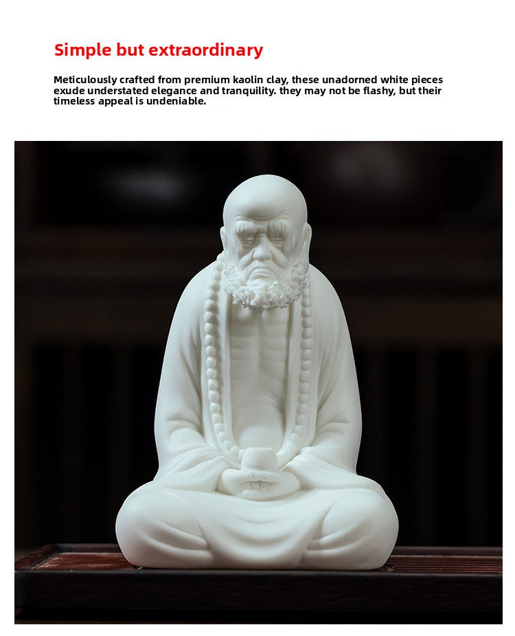 zensoullab Premium Purple Clay Bodhidharma Buddha Statue Handmade Ornament Ceramic Craft Chinese Style Living Room Tea Room Desktop Decoration Soft Furnishing