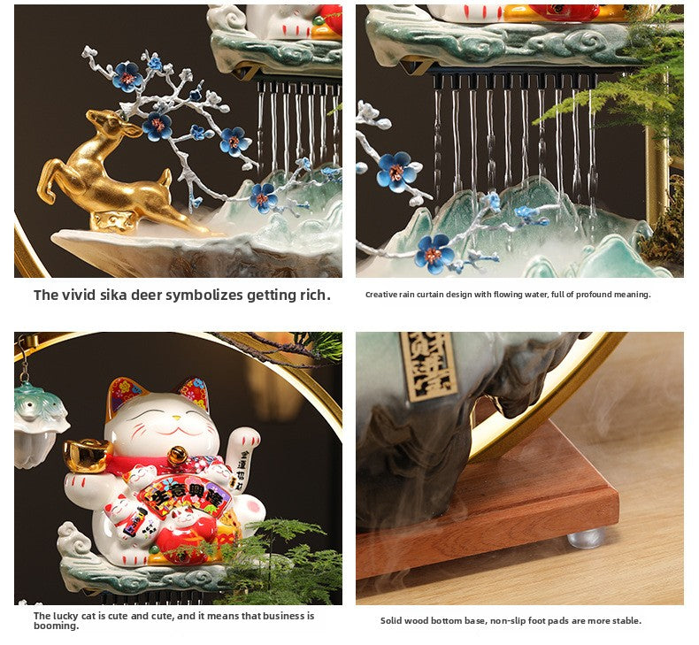 zensoullab Lucky Cat Flowing Water Wealth-Attracting Ornament Circulating Water Living Room Desktop Decoration