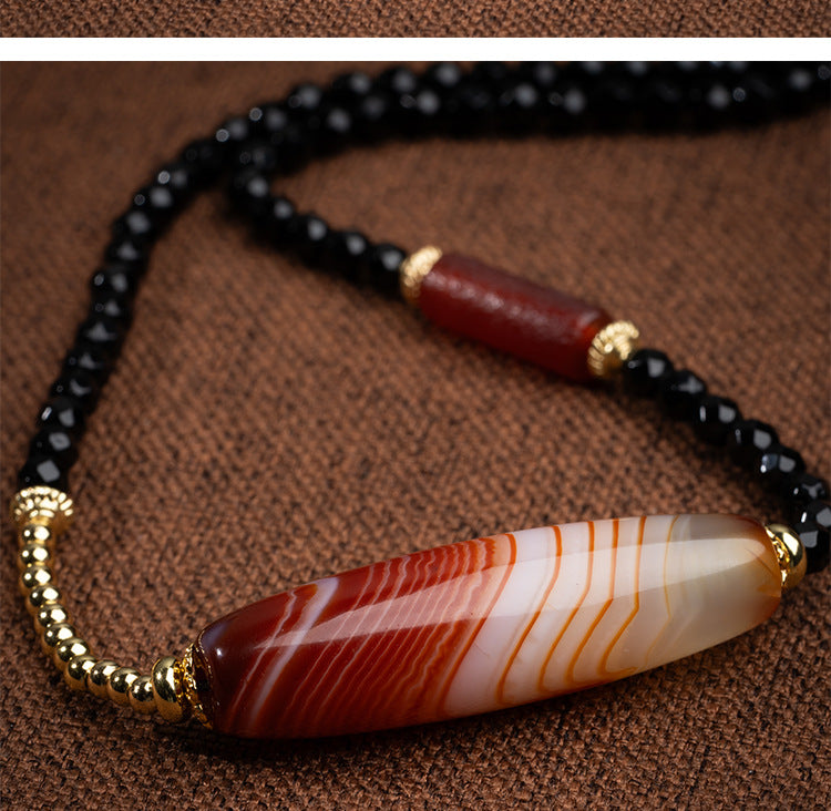 zensoullab Natural Tibetan Style Silk Wrapped Dzi Bead Necklace Red Meat High Oil Coating Agate Pendant Unisex Necklace In Stock