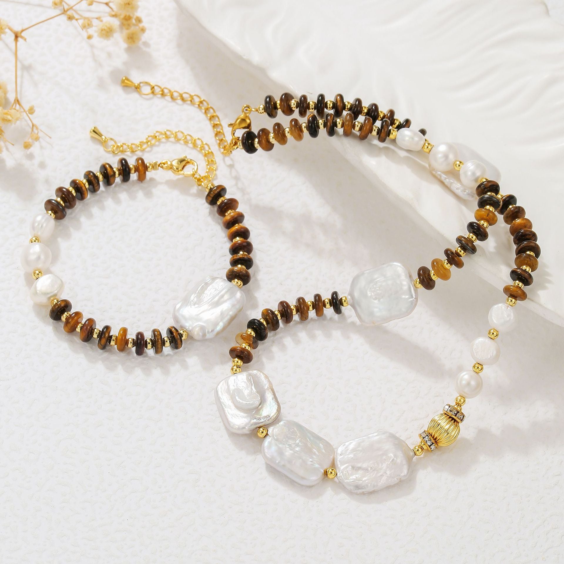 zensoullab Baroque Freshwater Pearl Necklace Bracelet Melard Tiger Eye Sweater Chain High-end Design