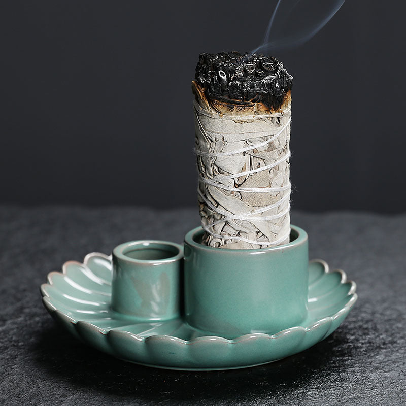Peruvian Sacred Wood Tray Sage Tray Sacred Wood Stand Candle Holder Candle Tray Incense Burner Ceramic