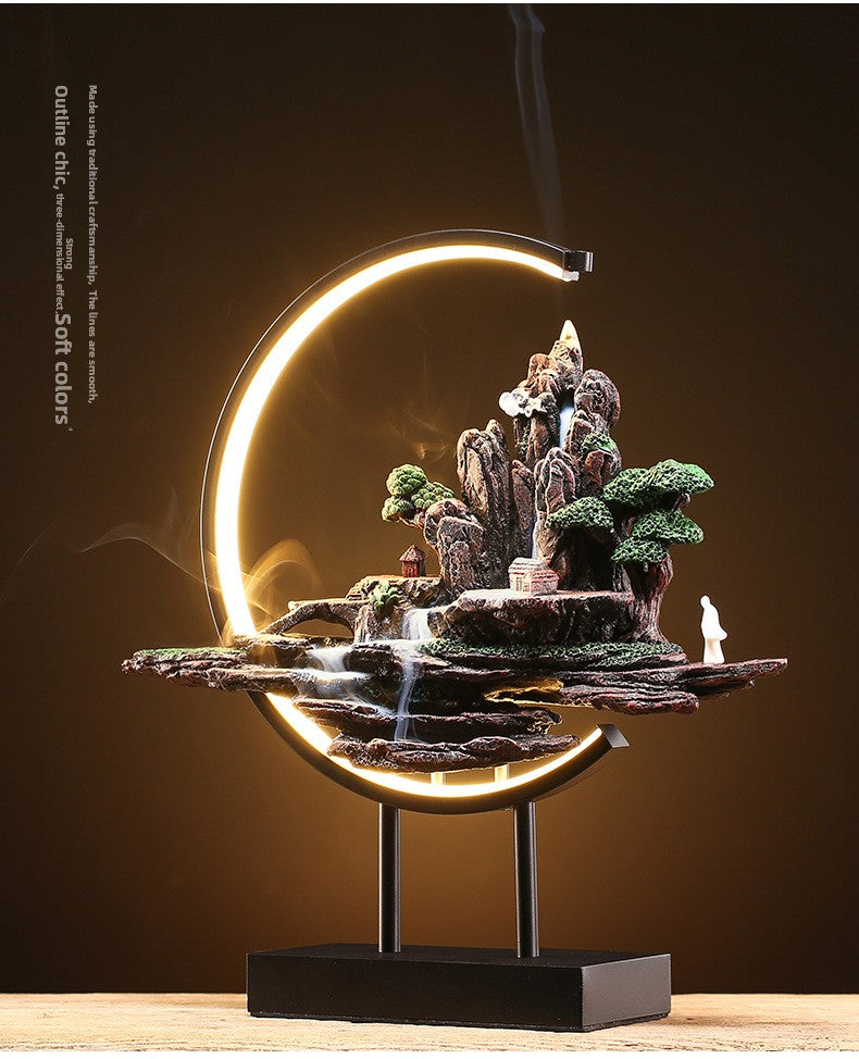 zensoullab Zen Style Chinese Mountain Water Backflow Incense Burner Lamp Ring Creative Home Sandalwood Agarwood Indoor Aromatherapy Ornament