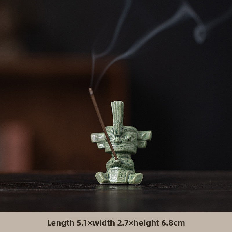 zensoullab Sanxingdui Bronze Large Standing Figure Mask Incense Burner Incense Holder Ceramic Ornament Study Desk Cultural Creative Figurine Gift