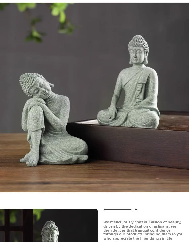 zensoullab Green Sandstone Buddha Statue Ornament Micro Landscape Fish Tank Landscaping Rockery Bonsai Living Room Zen Tea Tabletop Stone Small Sitting Buddha