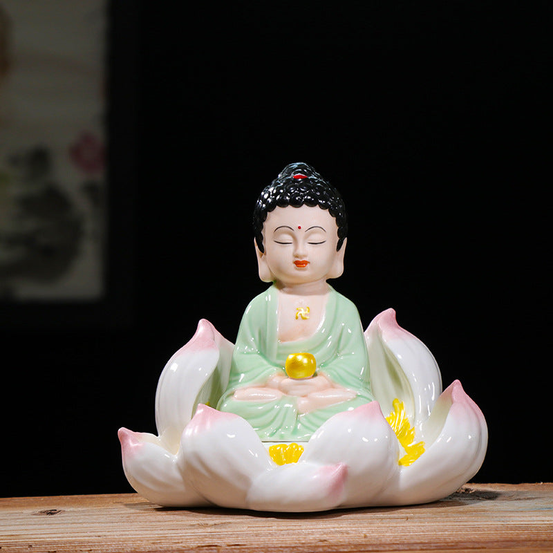 zensoullab Ceramic Peace Lotus Buddha Statue Guanyin Bodhisattva Living Room Chinese Style Entrance Creative Home Decoration Ornament