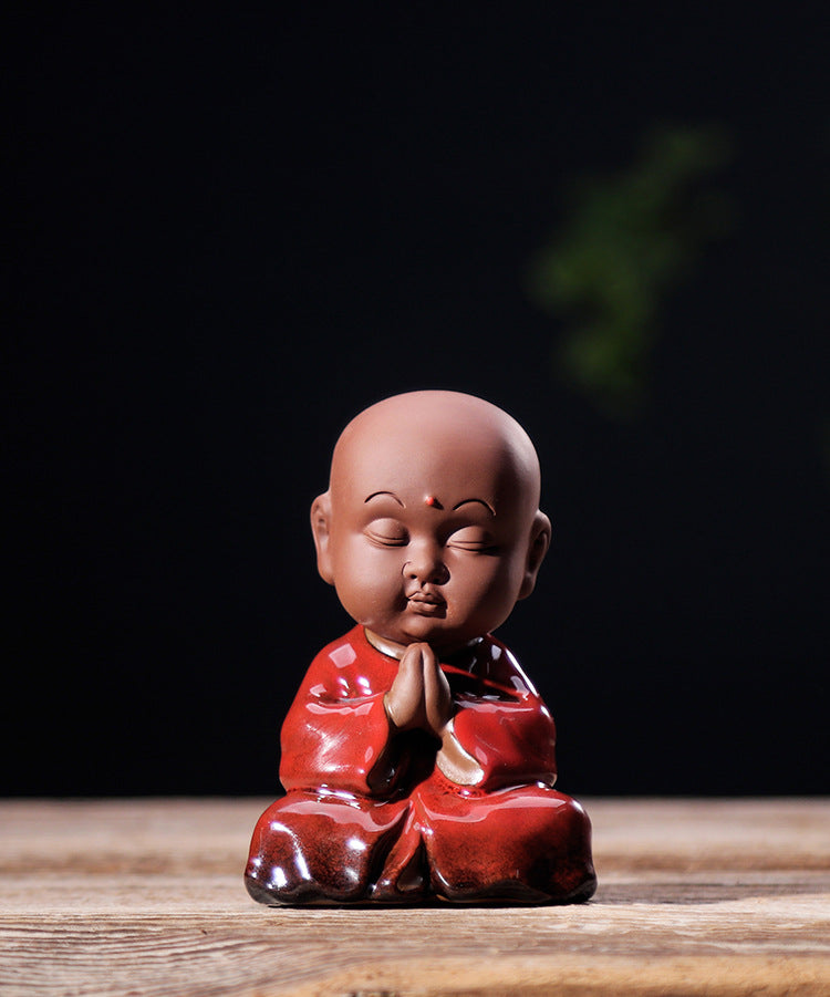 zensoullab Zen Purple Clay Little Monk Tea Pet Kung Fu Tea Set Tea Ceremony Accessories Chinese Style Little Monk Home Decoration Small Ornament