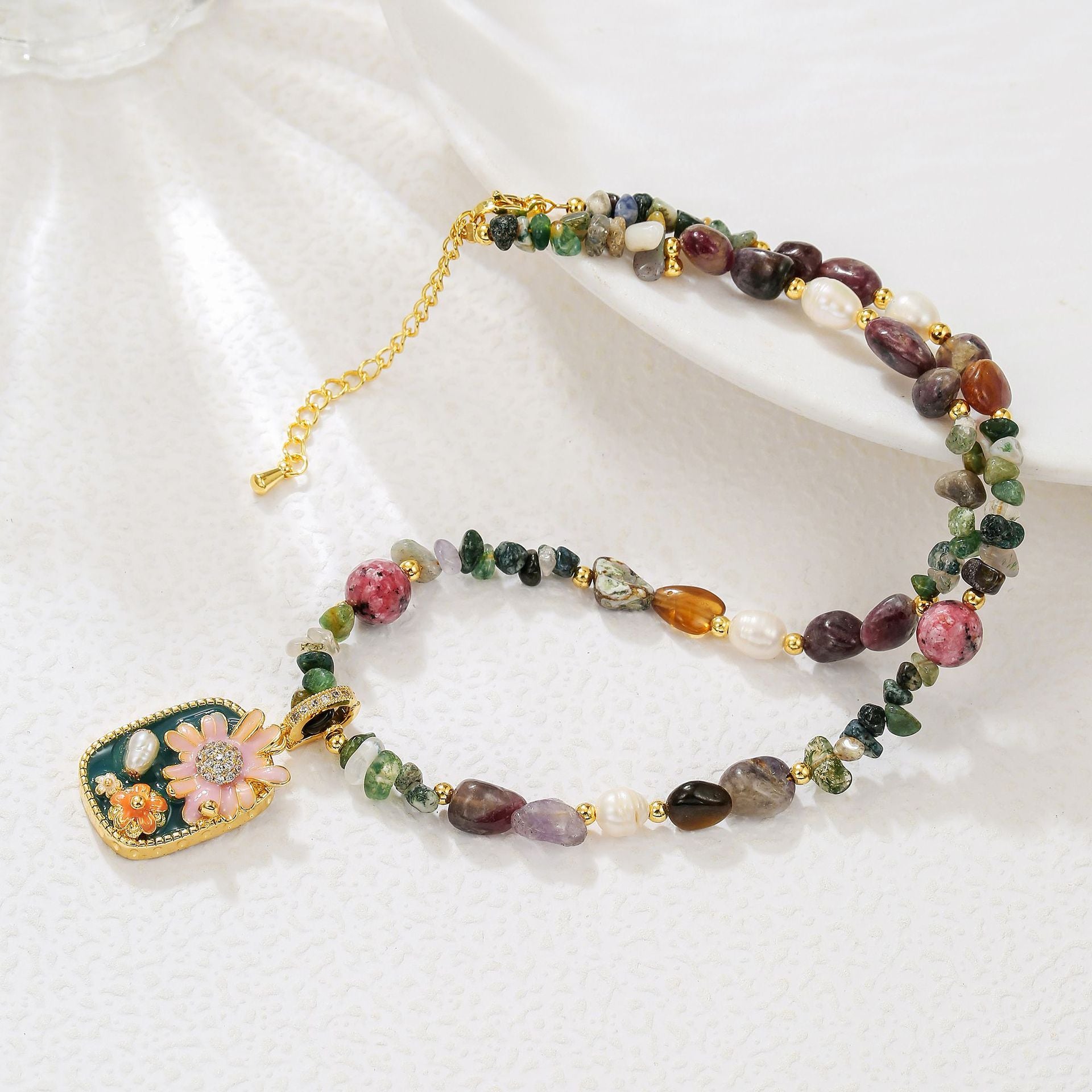 Zensoullab Freshwater Pearl Natural Stone Necklace Bracelet Maillard Tourmaline Agate Stone Beads String Sweater Chain