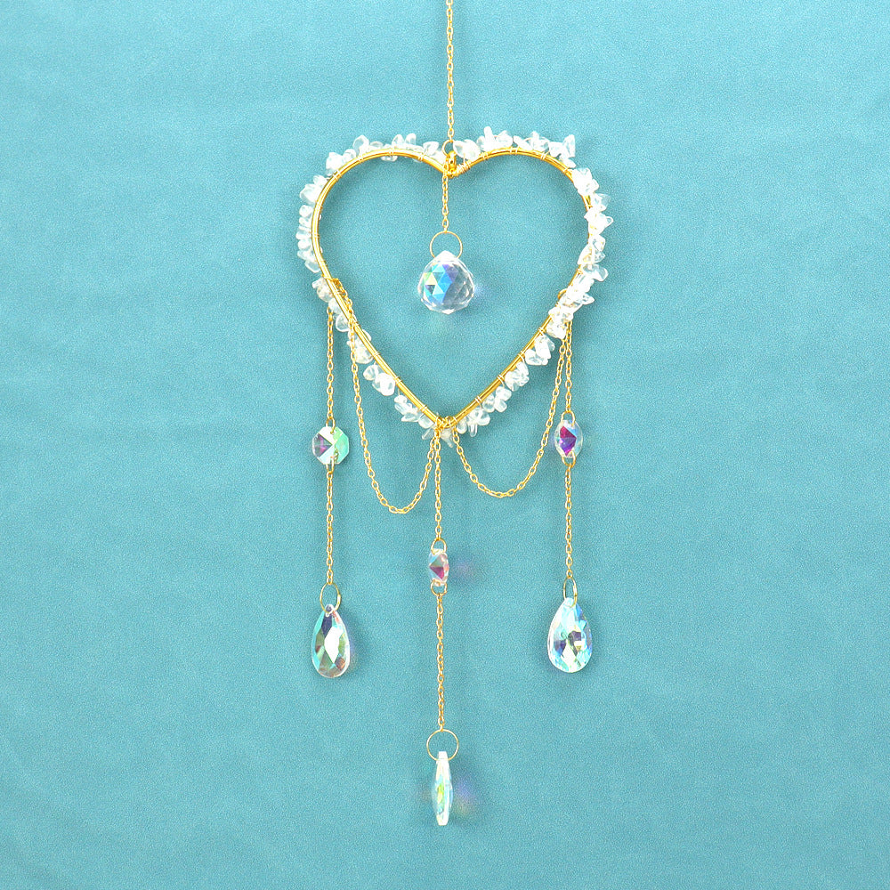 zensoullab Natural Raw Stone Crystal Wind Chime Sun Catcher Heart Hanging Holiday Home Decoration