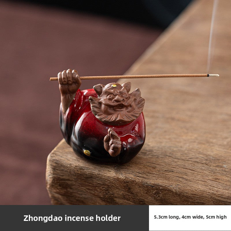 zensoullab Zhongkui Incense Holder Mini Creative Purple Clay Kiln Change Travel Aromatherapy Zhongkui Ornament Blessing Gift Incense Ceremony Gift Box Incense Burner