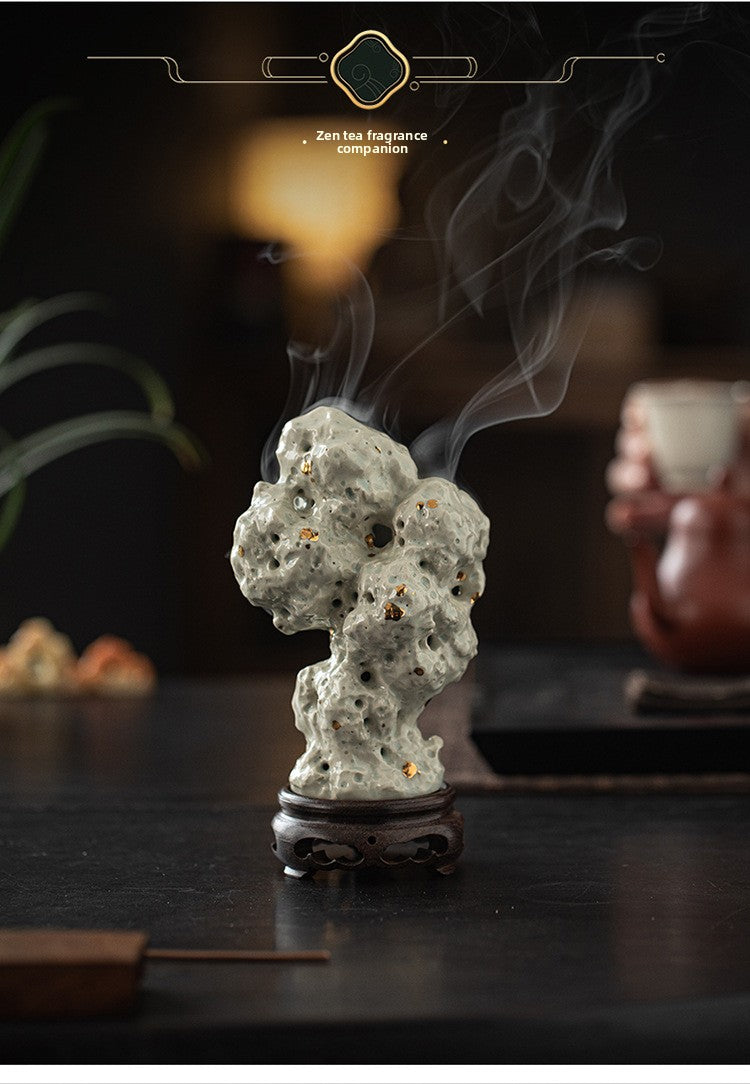 zensoullab Handmade Ceramic Taihu Stone Small Incense Burner for Home Indoor Tower Incense Burner Zen Tea Room Study Decoration Rockery Ornament