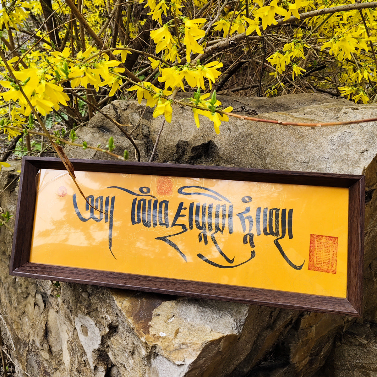 zensoullab Tibetan Hand-painted Thangka Yellow God of Wealth Zaki Ram Manjushri Mantra Scripture Tabletop Hanging Painting Calligraphy Decoration Ornament