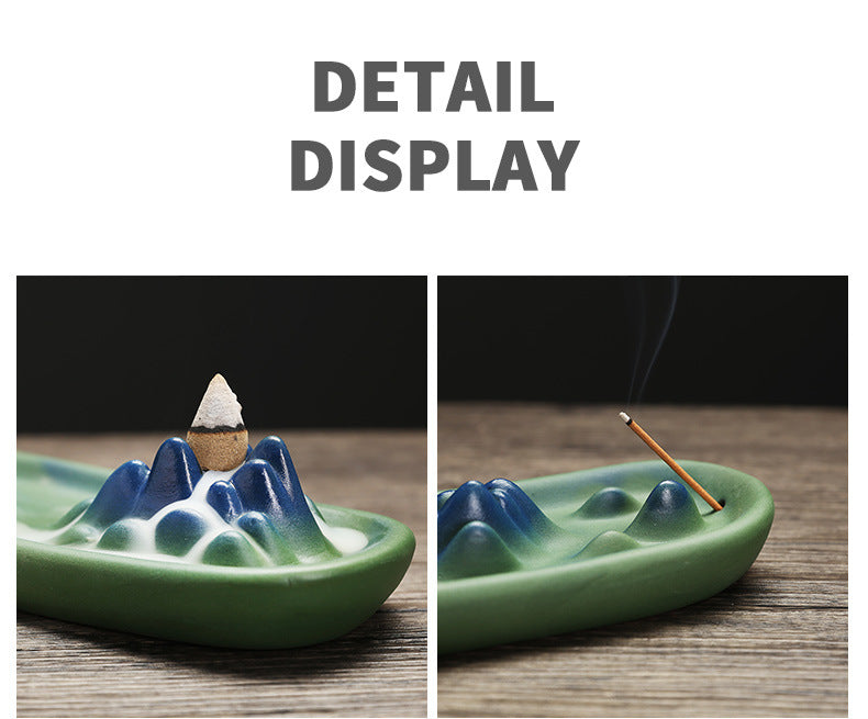 zensoullab Ceramic Incense Backflow Aromatherapy Burner Creative Mountain Water Flow Home Backflow Incense Holder Sandalwood Burner Craft