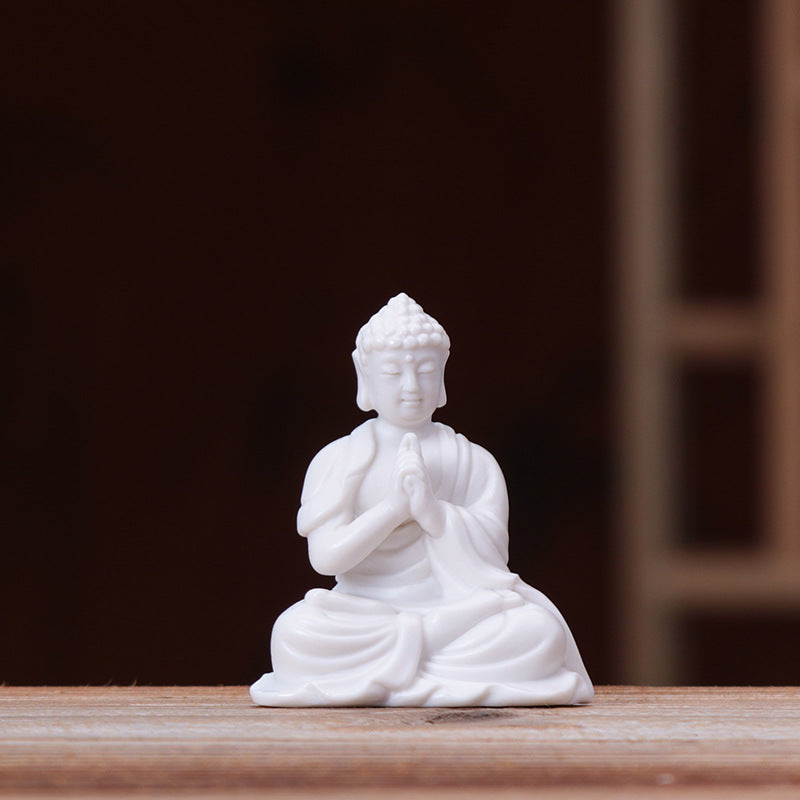 zensoullab Premium Handmade Ceramic Figure Bonsai Fish Tank Decoration White Porcelain Tathagata Little Monk Chinese Style Mini Small Ornament