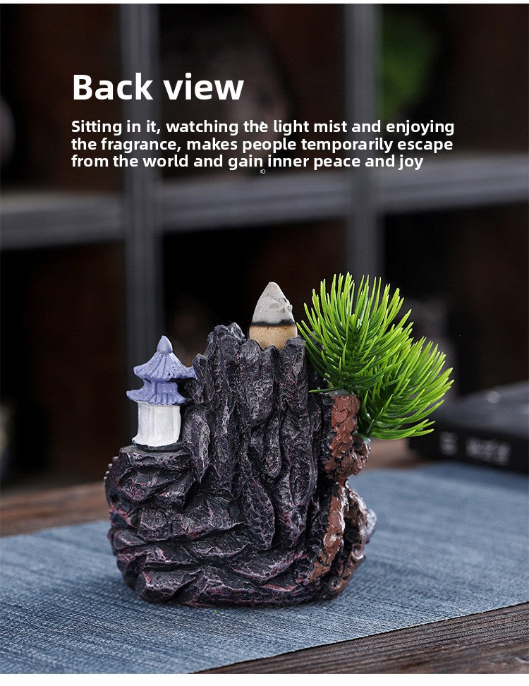 zensoullab Large Creative Resin Small Backflow Incense Burner Mountain Water Flow Sandalwood Agarwood Incense Burner Indoor Home Decoration