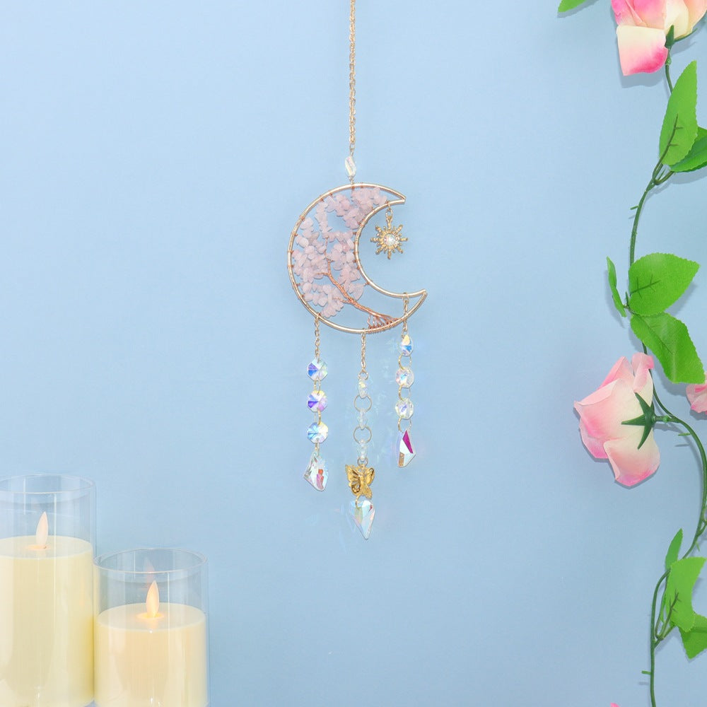 zensoullab Natural Crystal Gravel Moon Wind Chime Crafts Ornaments Sunlight Pendant Amethyst Sun Catcher T65