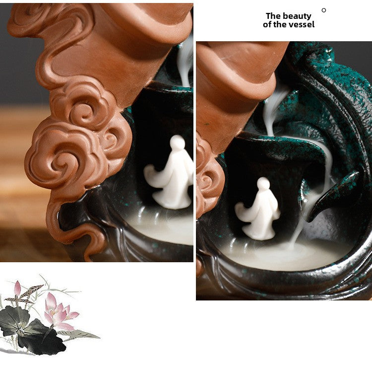 zensoullab Exclusive New Purple Clay Backflow Incense Burner Zen Lotus Buddha Hand Zen Heart Backflow Incense Burner Home Decor
