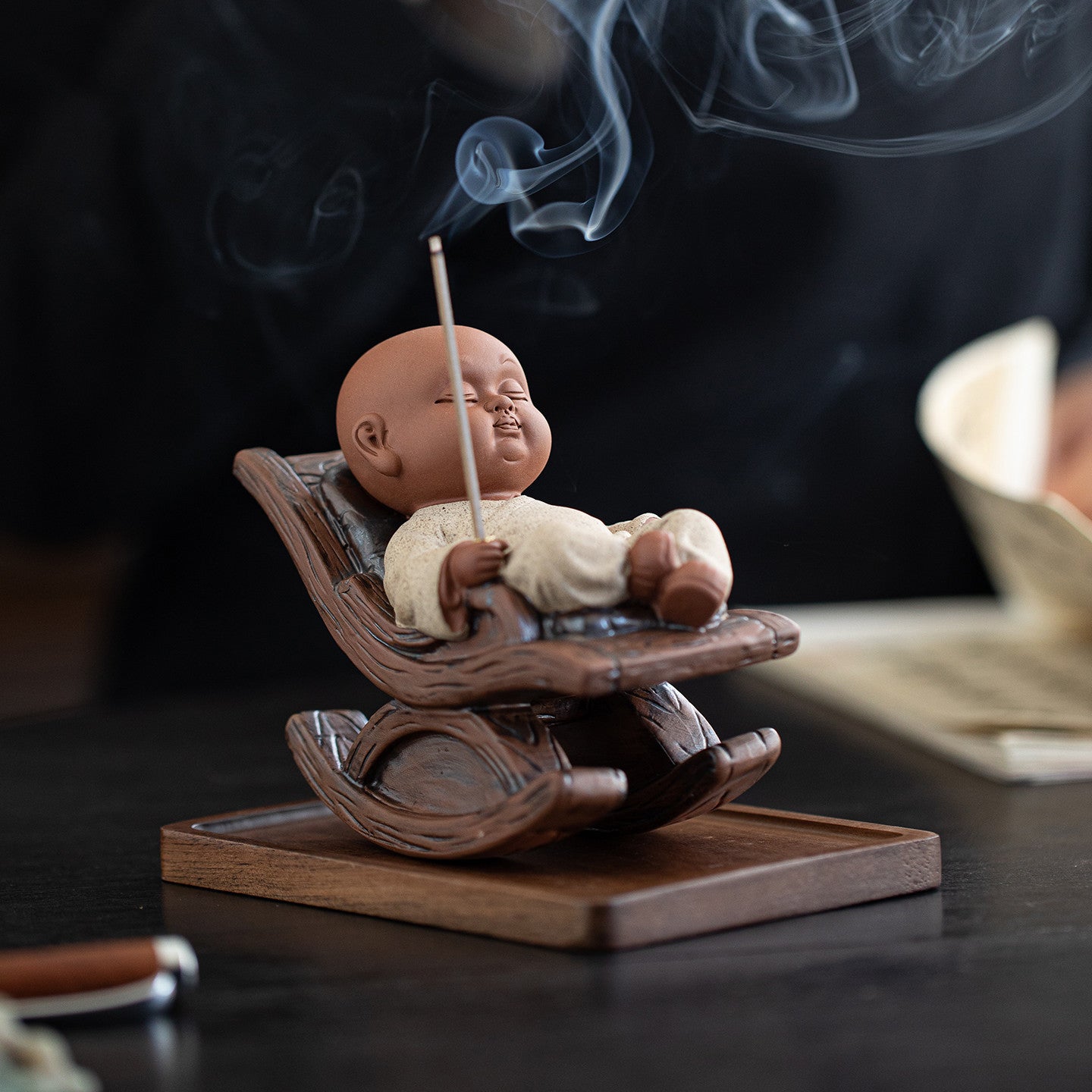 zensoullab Rocking Chair Little Monk Incense Burner Creative Incense Holder Zen Tea Room Aromatherapy Burner Ornament Incense Holder Craft