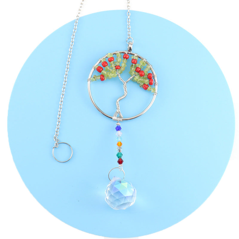 zensoullab Handmade Woven Crystal Gravel Tree of Life Crystal Ball Pendant Hanging Decoration for Indoor Curtain Decoration