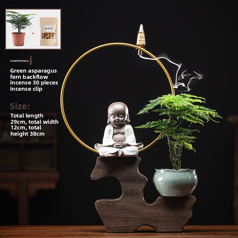 zensoullab Zen Style Backflow Incense Burner Ornament Sha Mi Monk Chinese Style Home Living Room Office Potted Incense Burner Gift