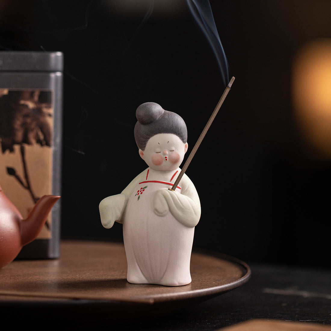 zensoullab Ancient Style Tang Dynasty Female Figure Ceramic Incense Burner Zen Incense Holder Incense Stand Chinese Tea Table Incense Ceremony Incense Burner Incense Burner Ornament