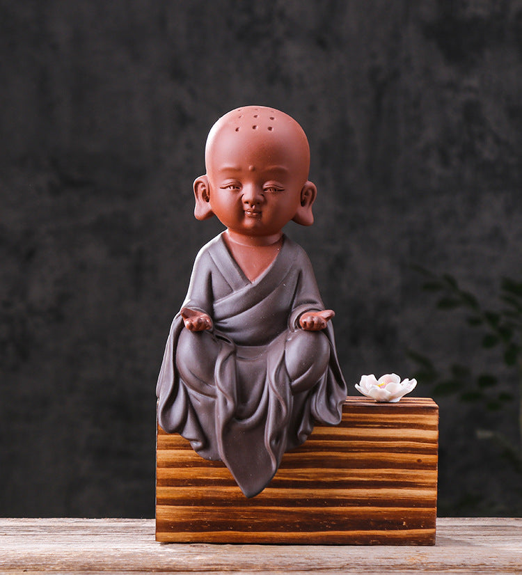 zensoullab Premium Ceramic Gift Monk Tea Pet Zen Purple Clay Little Monk Chinese Tea Ceremony Living Room TV Cabinet Entrance Decoration Ornament