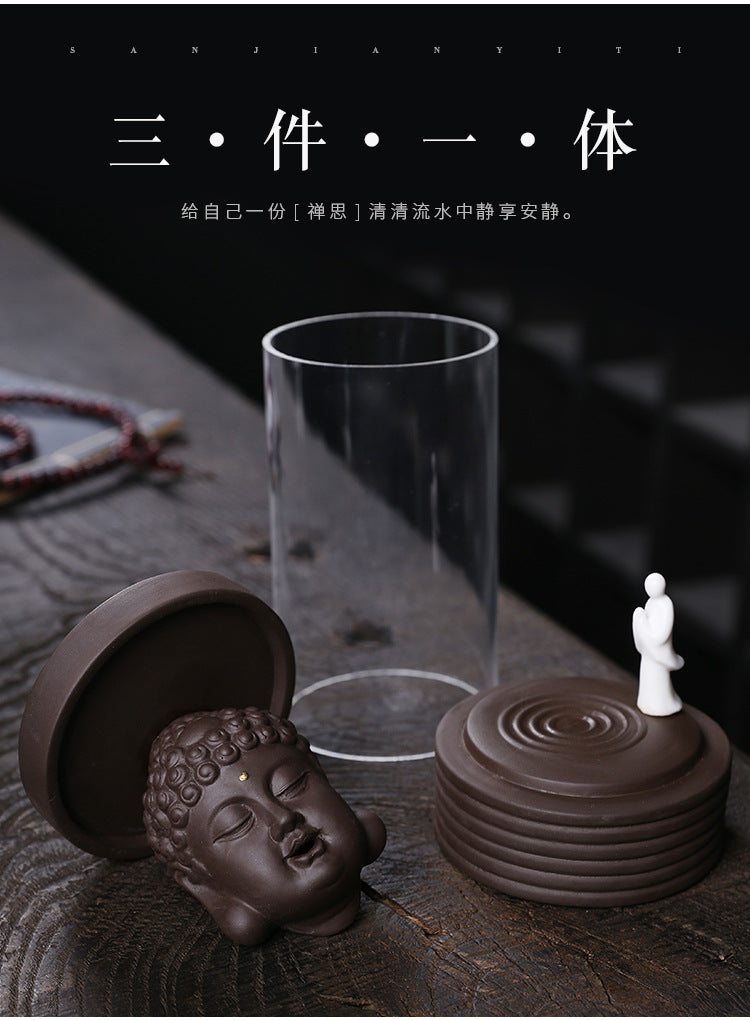 zensoullab Rulai Zen Windproof Cover Backflow Incense Burner Creative Purple Clay Yearly Abundance Backflow Burner Home Decor