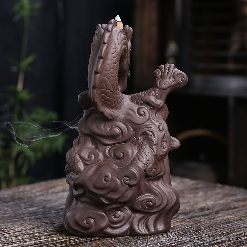 zensoullab Purple Clay Dragon Backflow Incense Burner Creative Large Chinese Dragon Mountain Water Flow Cloud Dragon Backflow Incense Burner Ornament