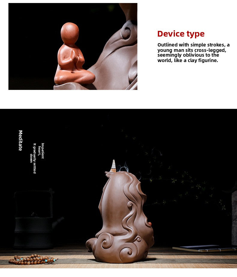 zensoullab Premium Large Ceramic Guanyin Buddha Statue Feng Shui Worship Buddha Hall Living Room Backflow Incense Burner Home Decor Ornament