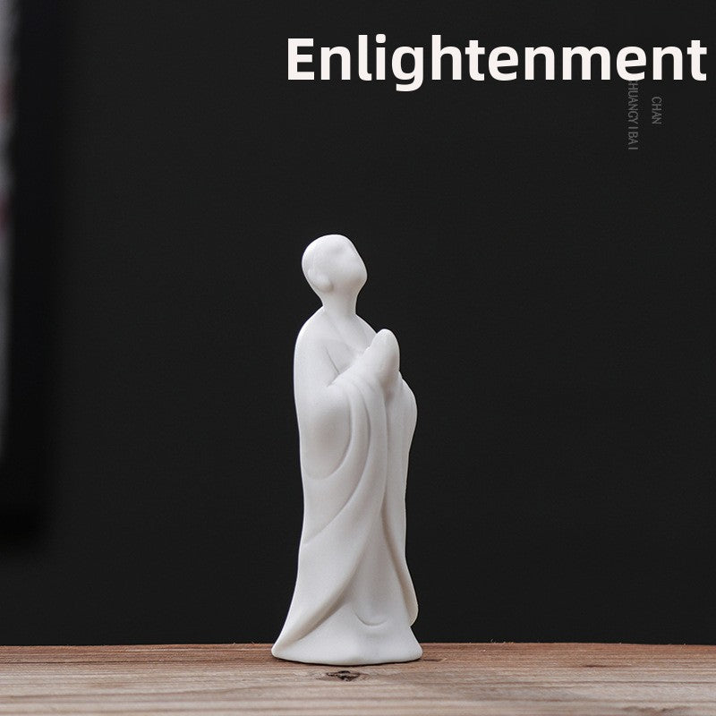 zensoullab Zen White Porcelain Figure Chinese Style Little Monk Tea Ceremony Accessories Ceramic Formless Buddha Bonsai Fish Tank Decoration Home Ornament