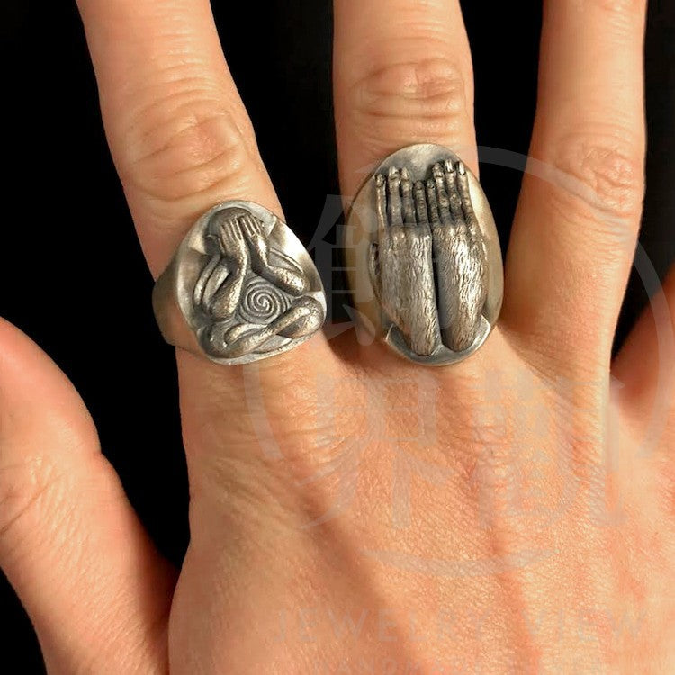 Zensoullab Retro Bida Buddha Thai Silver Thick Ring Oriental Style Pothole Men's Fashion Open-End Personality Ring