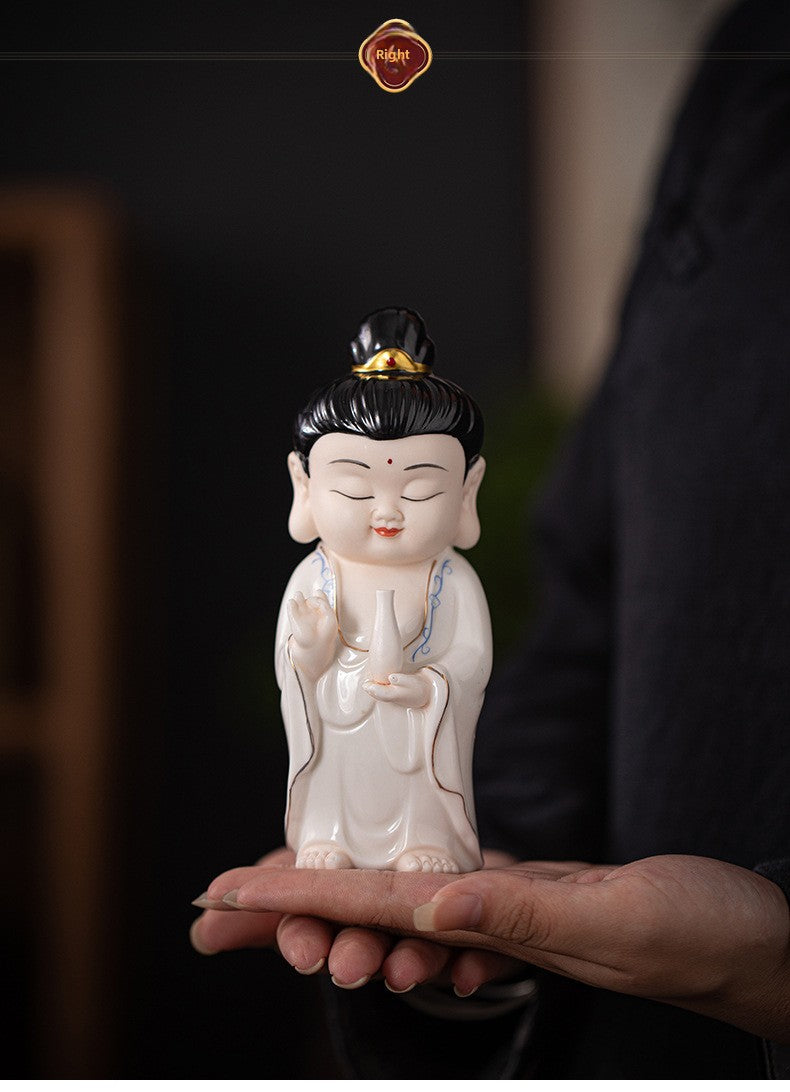 zensoullab Chinese Ceramic Three Saints Shakyamuni Guanyin Ksitigarbha Desktop Ornaments Creative Living Room Small Ornaments Home Decorations