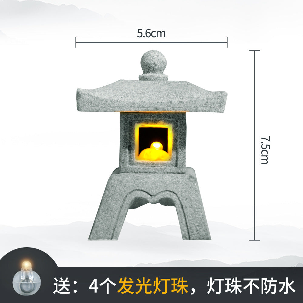 zensoullab Japanese Style Stone Lantern Micro Landscape Ornament Chinese Style Bonsai Fish Tank Decoration Ancient Style Desktop Zen Tea Table Stone Lantern