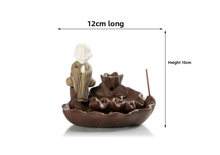 zensoullab Creative Simple Ceramic Little Monk Backflow Incense Burner Purple Clay Zen Incense Burner Incense Holder Home Tea Ceremony Home Decor