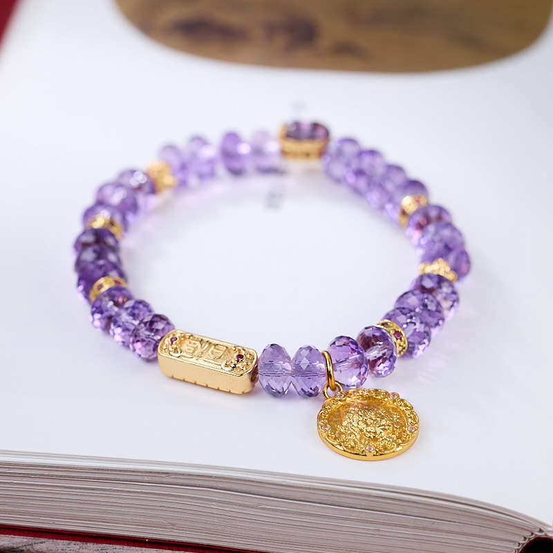 zensoullab Nine Purple Fire Cut Amethyst Bracelet for Women, Straight Cut High-end Crystal Jewelry Bracelet